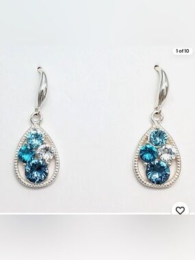 Swarovski Silvertone Shades of Blue Crystals Earrings/NWT